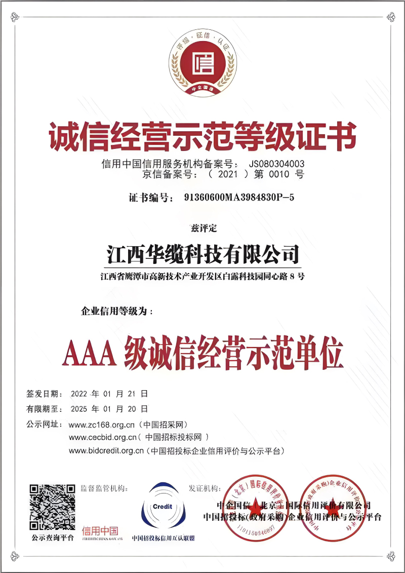 誠信經營示范等級證書