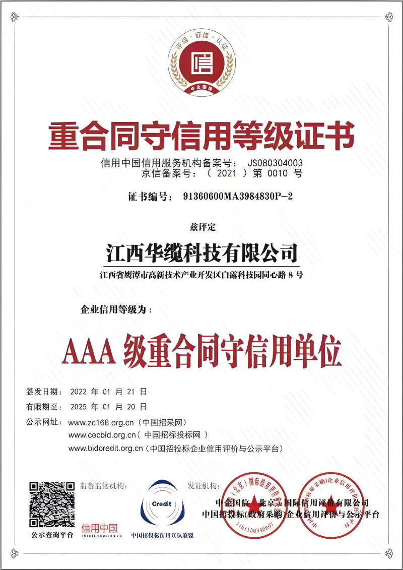 重合同守信用等級證書